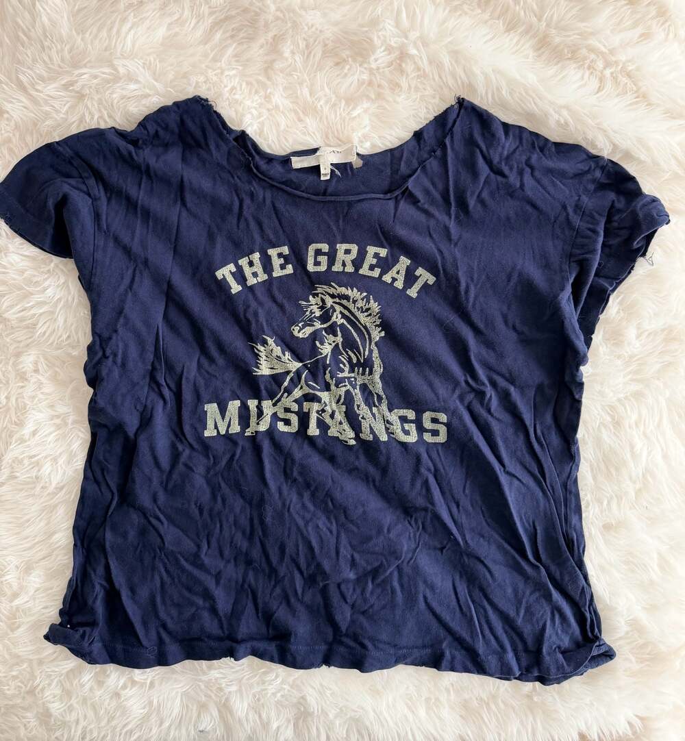 THE GREAT. The Boxy Crew Mustangs Graphic T-Shirt Navy Blue Size 0